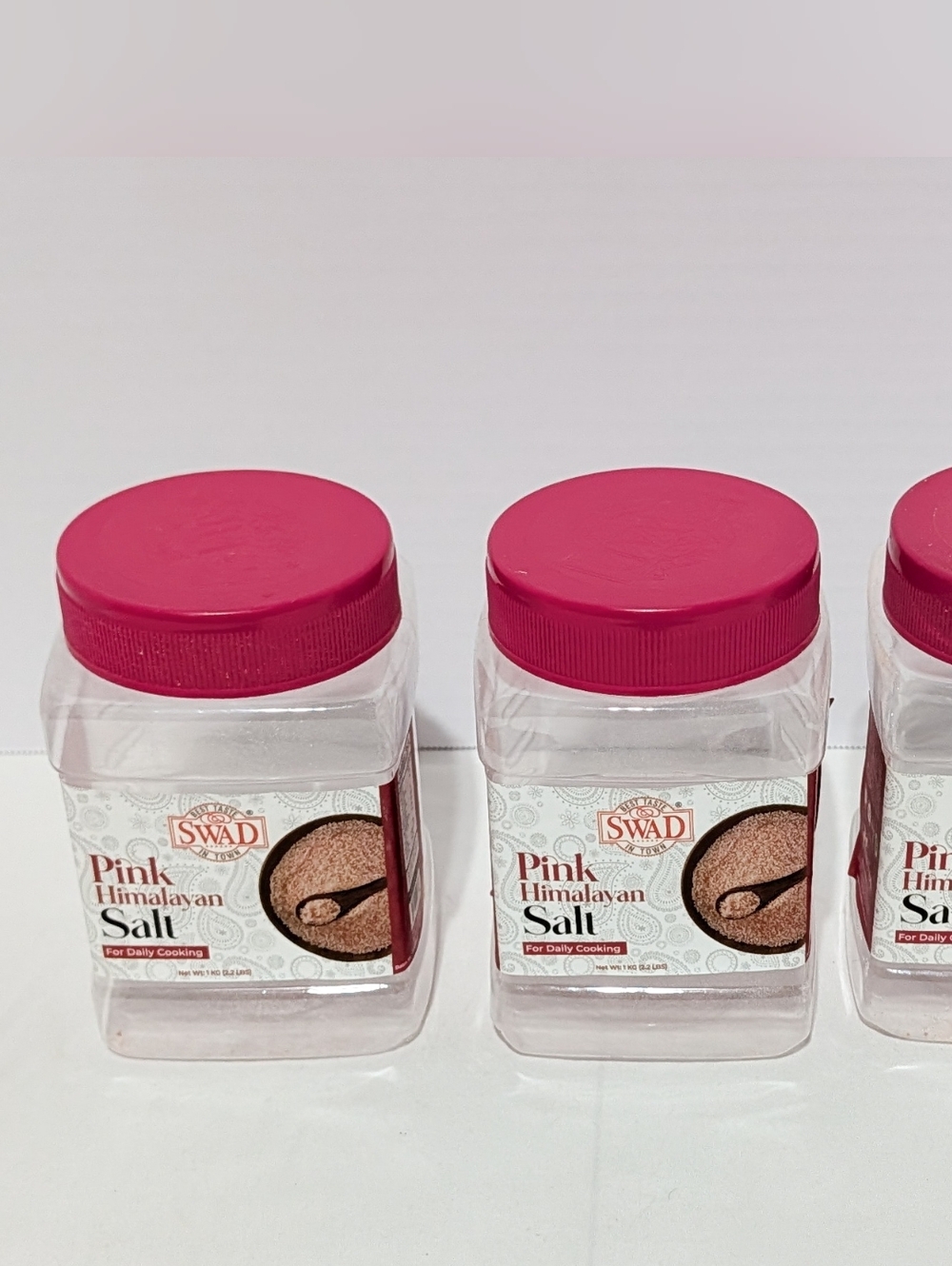 Lot of 3 Empty Swad Pink Himalayan Salt Plastic Storage Jars - Picture 2 of 7